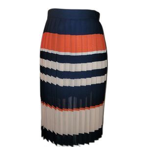 MAISON JULES Women's Size 14 Accordion Pleated Skirt Lined Navy Blue Peach NWOT
